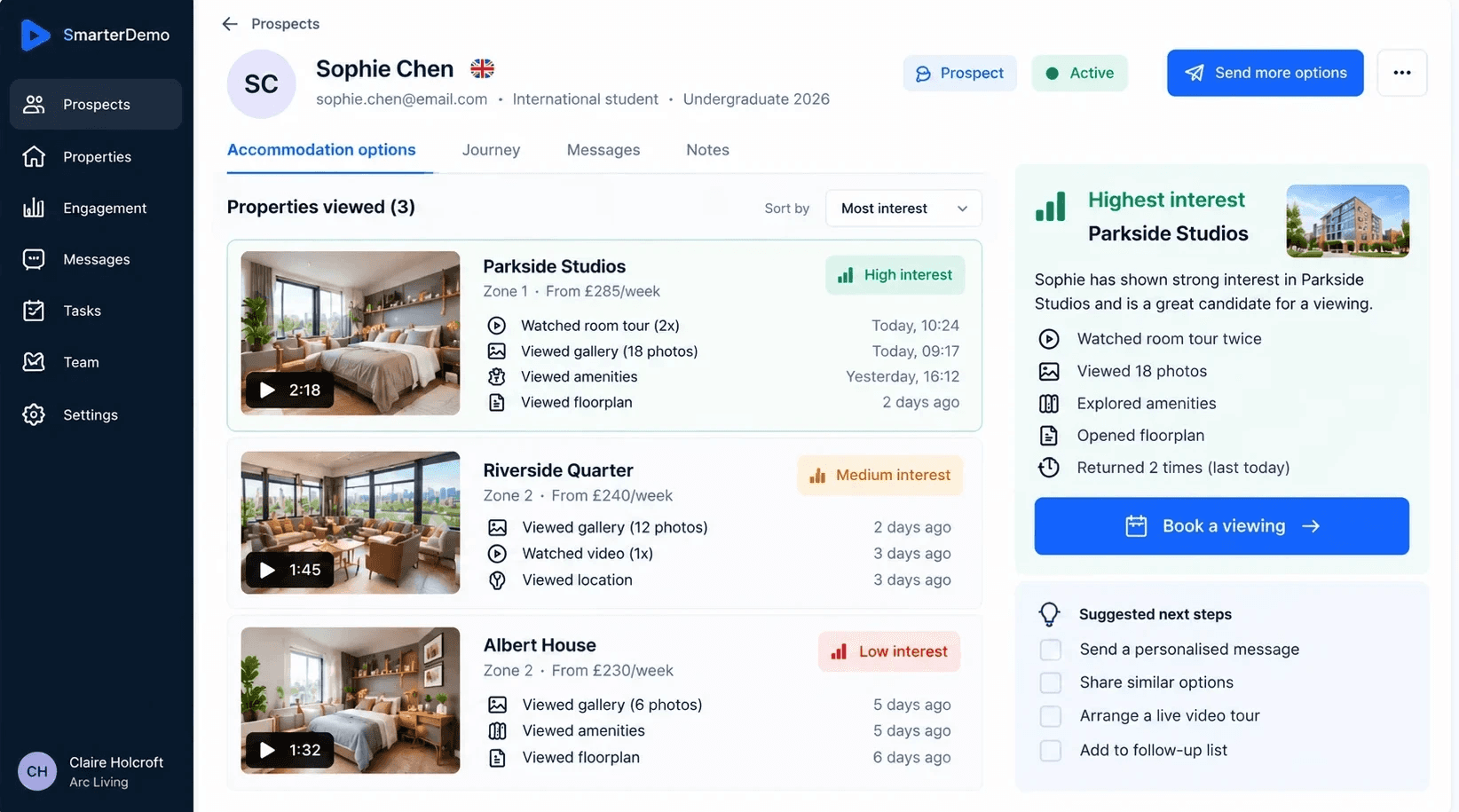 Student accommodation example on SmarterDemo