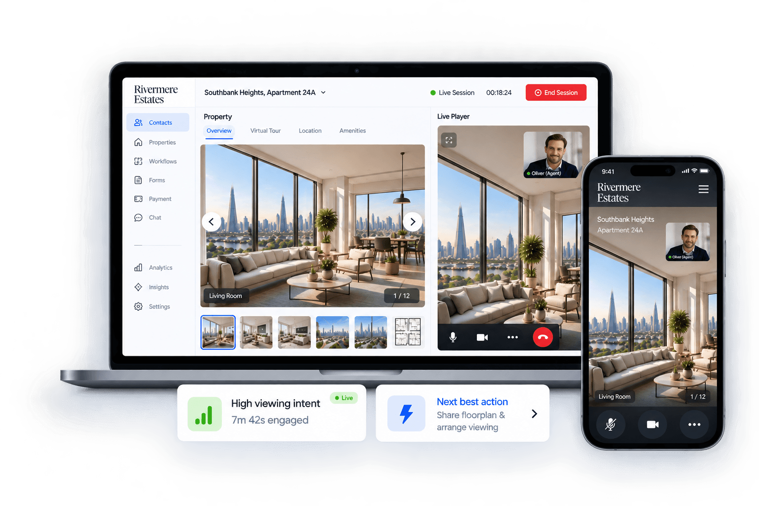 SmarterDemo property viewing shared between an agent’s laptop and a customer’s phone